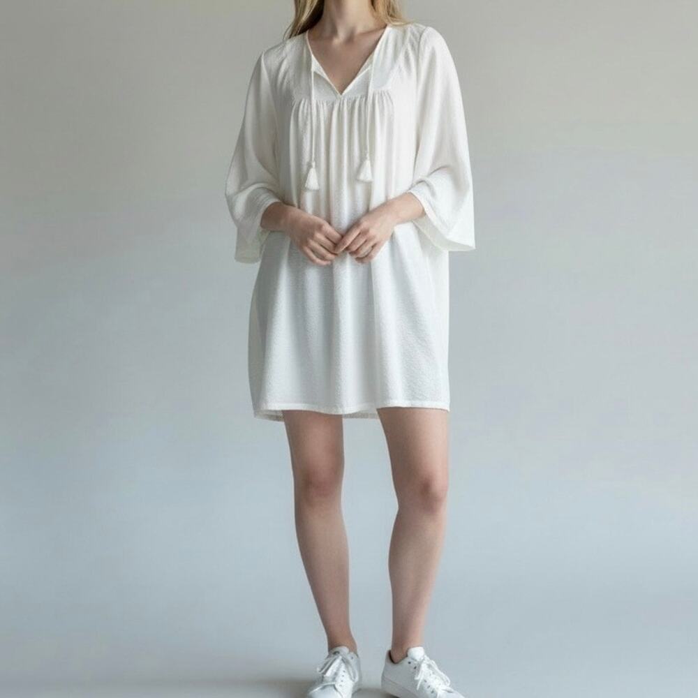 Fresh Produce Tassel Tunic Dress Women's Small White Beach Coastal